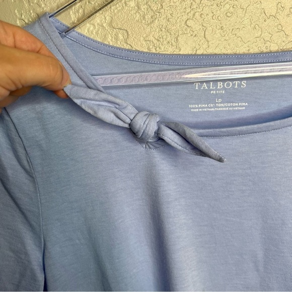 Blue Talbots Short Sleeve Blouse W/ Neckline Bow - Picture 6 of 8